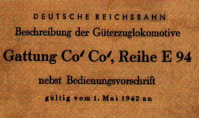 Beschreibunng und Bedienungsvorschrift E 94 von 1942: Titelbild